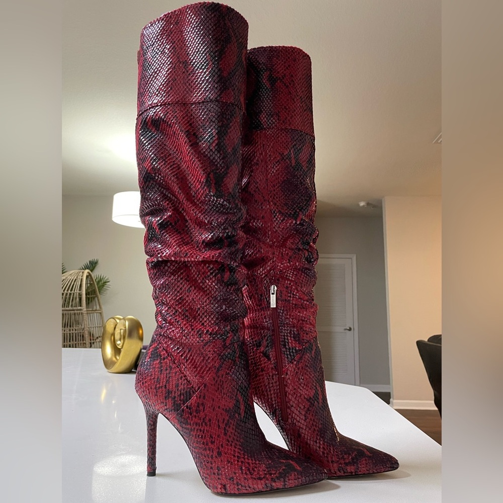 Gently Used Jessica Simpson Red Snakeskin Knee-High Boots